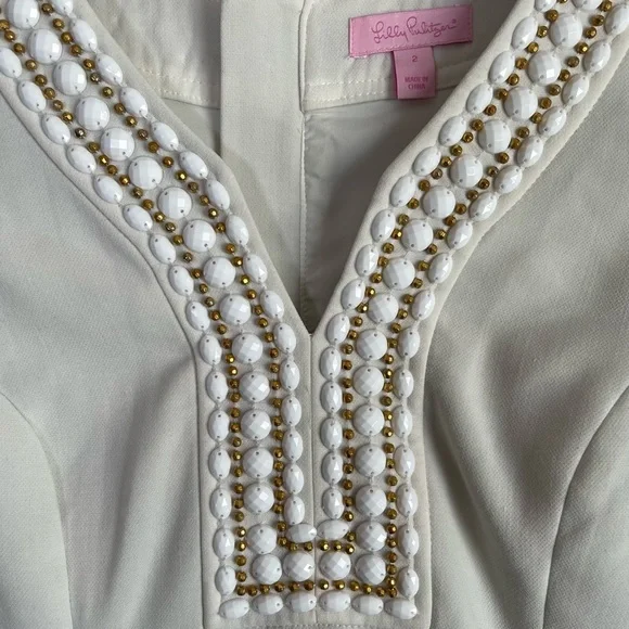Lilly Pulitzer Women’s Bennett Shift Bead Jewel Dress Cameo White 2 - Picture 2 of 12